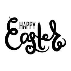 Happy Easter. Black hand drawn calligraphy. Lettering for Easter holiday card and invitation.Vector illustration on isolated background.