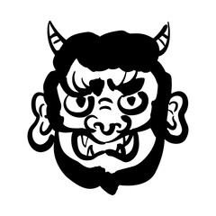 鬼の和風ベクターイラスト（白黒）。
