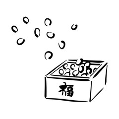 節分の福豆の和風ベクターイラスト（白黒）。