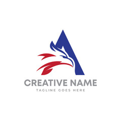 American flag color with eagle head and initial letter A logo. eagle and letter A logo mark.