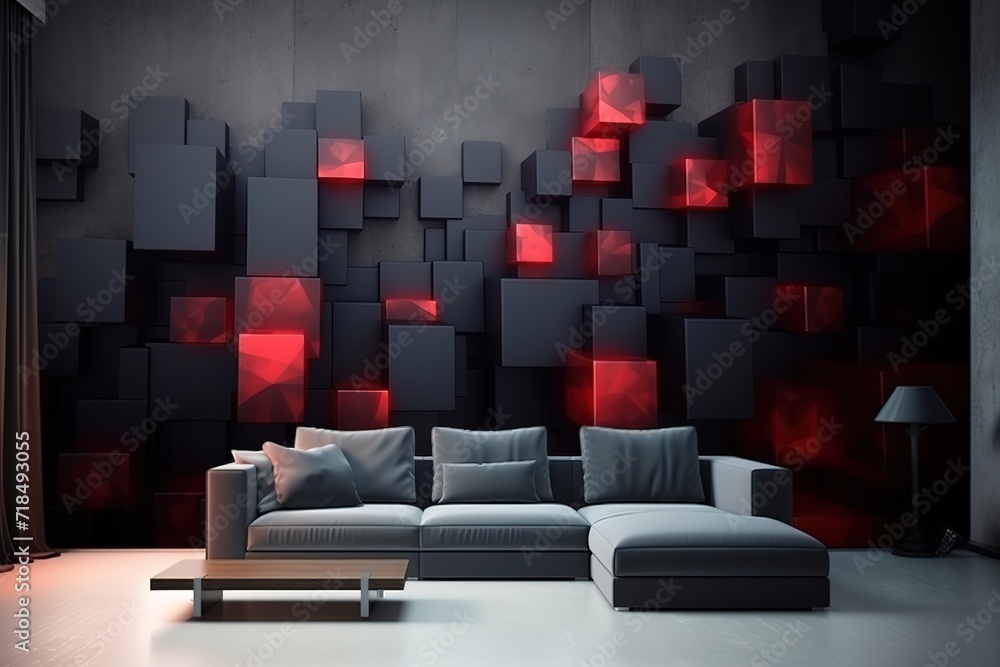 Poster elegant platform: red and black caro pattern creating a striking look , 3d render, abstract futurist