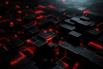 Elegant Platform: Red and Black Caro Pattern Creating a Striking Look , 3d render, Abstract futuristic cubes shape background, 3d render illustration Generative AI