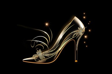 golden ornamental silhouette of woman's shoe Generative AI