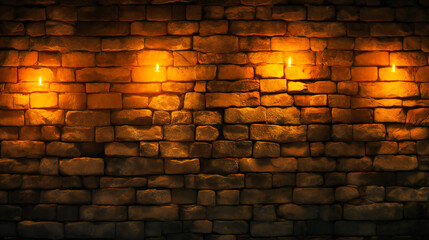 Dark Old Wall at Night, Textured Brick Pattern with Lamp Light, Vintage Architecture and Grunge Concrete Structure
