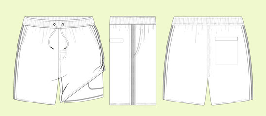 Summer Wardrobe Vector: Board Shorts and Cycling Shorts with Side Pocket – Black and White Flat Sketching