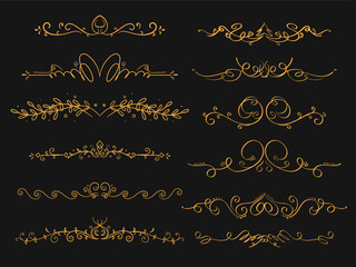 Set Of Gold Decorative Elements. Decorative Divider, Calligraphic