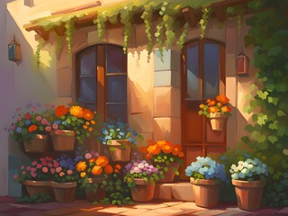 Fototapeta na wymiar illustration of a beautiful garden with colorful flowers