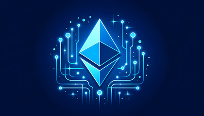 Ethereum with digital connections. Symbol for internet money and cryptocurrency. Blockchain data technology.