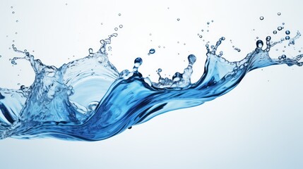 A Close-up of Blue water, spiral, liquid, splash, swirling wave, white isolated background.