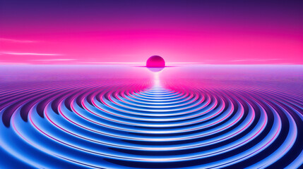 Futuristic Neon Light Design, Abstract Retro Technology Concept, 80s Style with Bright Laser and Geometric Grid