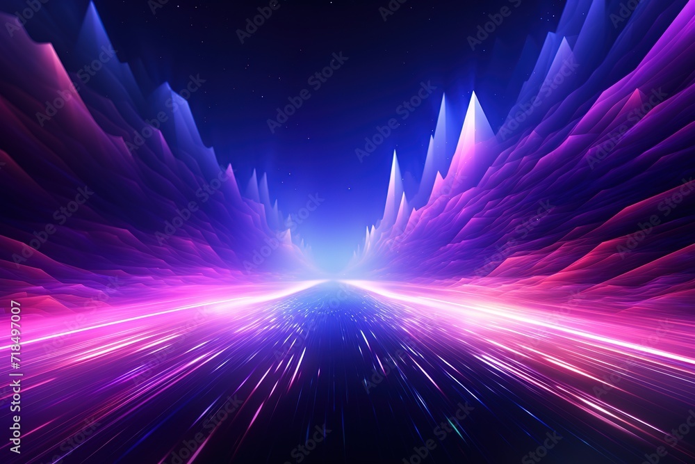 Poster neon red and blue speed lines. speed ​​of acceleration and movement. light trails, motion blur effec