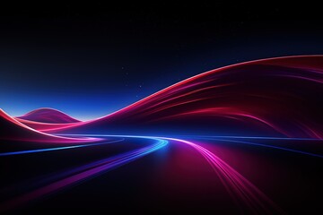 Naklejka premium Neon red and blue speed lines. Speed ​​of acceleration and movement. Light trails, motion blur effect. Night illumination in blue and red. Generative AI