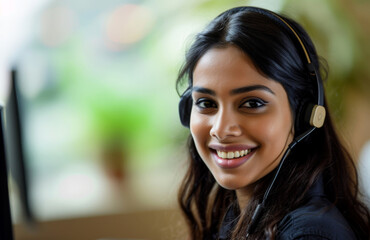 Indian Female customer support Agent phone operator in headset . AI Generated