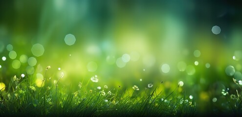 Obraz premium Green grass in the morning with water splashing effects on its surface. generative AI