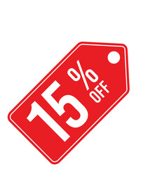 Save Big: 15% Off Red Sale Price Tag - Isolated on White Background