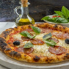 イタリアンピザの職人が手作りした、新鮮で美味しそうなピザ