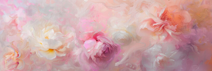 oil painting of floral with pink clouds and soft tones, generative AI