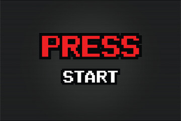 PRESS START. pixel art .8 bit game. retro game. for game assets in vector illustrations.	