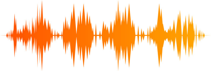 Orange audio waveform on a white background. Sound wave frequency. Music, audio, technology theme vector illustration.