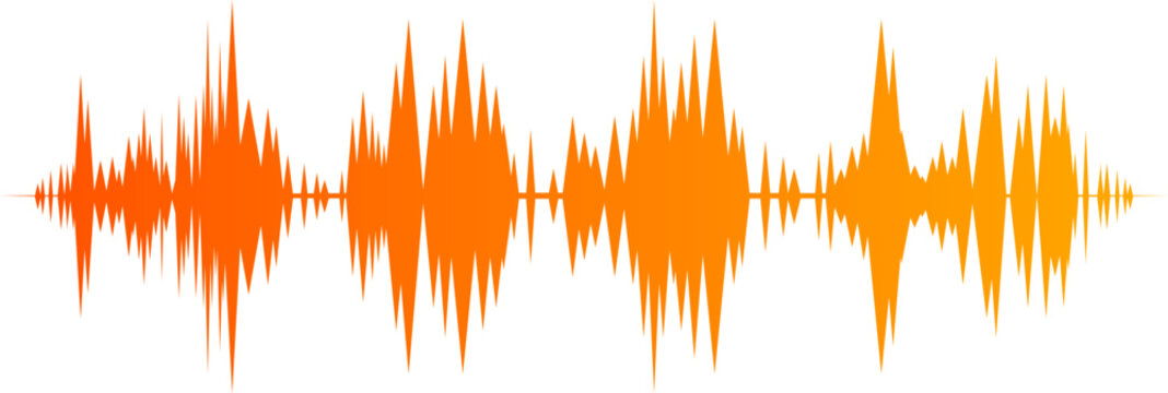 Orange audio waveform on a white background. Sound wave frequency. Music, audio, technology theme vector illustration.