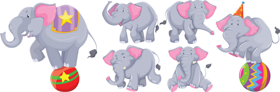 a vector set of cartoon circus elephants
