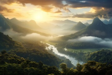 Fantasy natural environment. Fantasy landscape. Illustration of a colorful scene. Generative AI