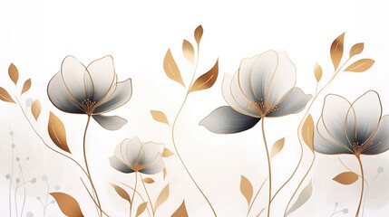 Luxury Minimal Watercolor Style Wallpaper Golden Line Art Flower. Abstract Art Background Vector
