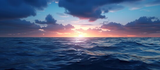 view of the ocean in the afternoon with beautiful sunset light. generative AI