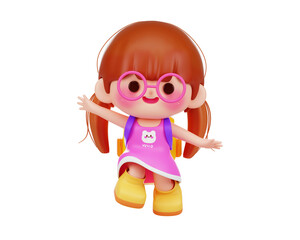 Cute girl or kid jumping cartoon 3d illustration character