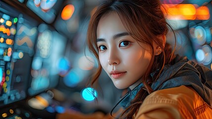 Korean Woman Car Designer: Cute Engineer at Work, Computer-Aided Design, Automotive Innovation, Creative Engineering, Technical Expertise, Female Empowerment in STEM, Innovative Automotive Design, 