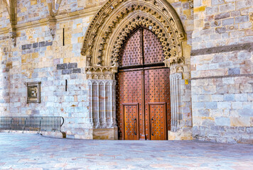 Fototapeta na wymiar Bilbao, Spain - January 2, 2024: Bilboko Donejakue Katedrala a gothic cathedral in the Old Town of Bilbao, Spain 