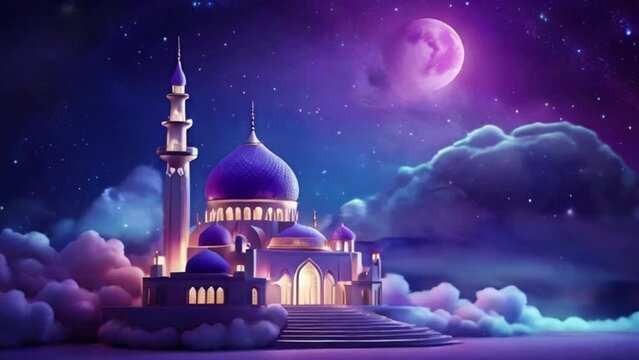 celebrate ramadan kareen and eid mubarak luxury islamic mosque above the clouds 