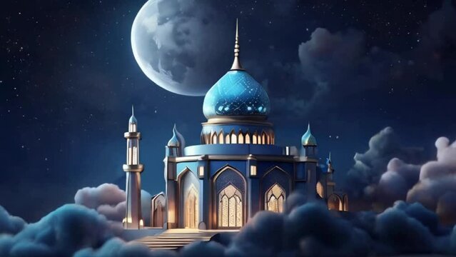celebrate ramadan kareen and eid mubarak luxury islamic mosque above the clouds 
