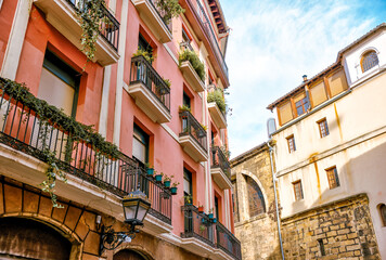 Bilbao, Spain - January 2, 2024: Architectural details of typical buildings in and around Bilbao, Spain
