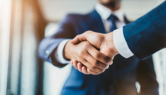 Professional handshake between businessmen symbolizing agreement and partnership in a corporate setting