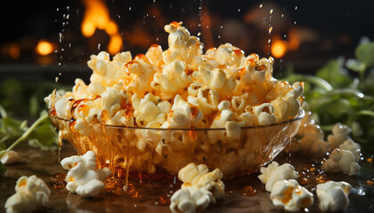 Fresh gourmet snack on dark wood table, sweet indulgence outdoors generated by AI