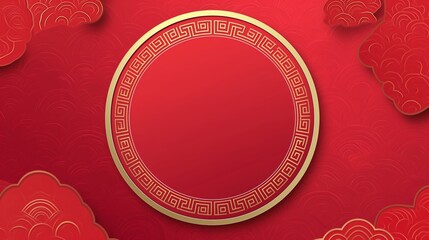 chinese frame red and gold with circular border background for greeting banner festival chinese new years