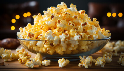 A bowl of fresh popcorn for a movie night snack generated by AI