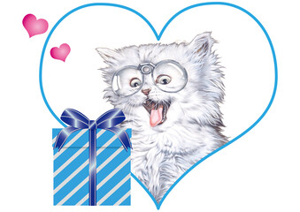 ハートの中の猫とプレゼント
