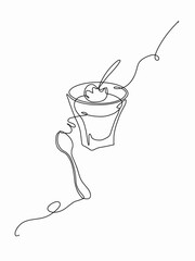 One continuous line drawing of a Fruit Topping Panna Cotta isolated on white background, Vector Illustration hand drawn