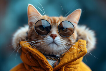 Cool Cat in Orange Jacket and Sunglasses
