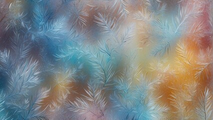 Ice crystal winter frost pattern on a rainbow cold glass texture background from Generative AI