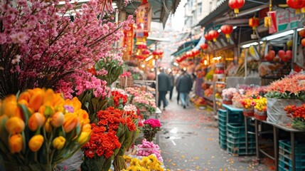 Fototapeta na wymiar Floral Splendor- Showcasing the Elegance and Symbolism of Lunar New Year Flower Markets