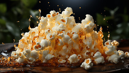 Freshness and heat create a gourmet snack in motion generated by AI