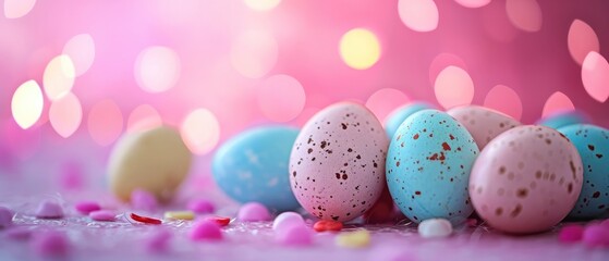 Fototapeta na wymiar Celebrating the Festival with Egg-Centric Bokeh Background, a Delightful Concept for Easter Festivities