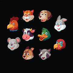 one set of animal icon illustrations