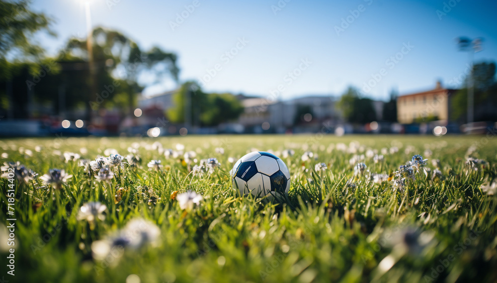 Canvas Prints Playing soccer on a green field under the sun generated by AI