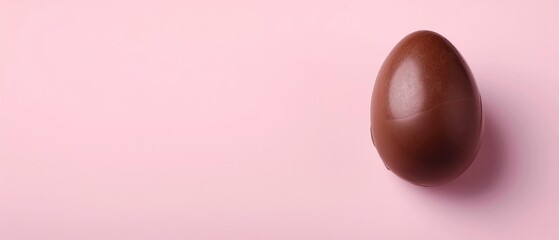 one chocolate egg on pastel pink background