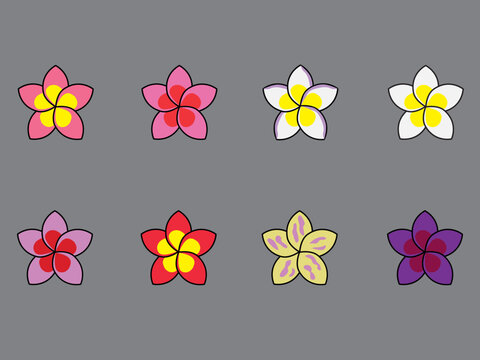 set of plumeria flower filled icon .tropical flower vector illustration isolated on black background