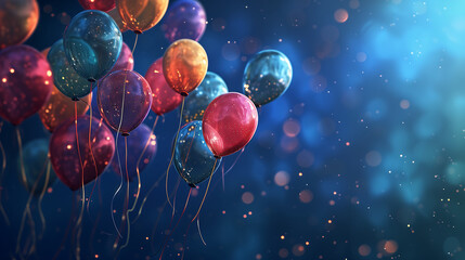Starry elements with floating balloons against a midnight-blue backdrop. Birthday background concept